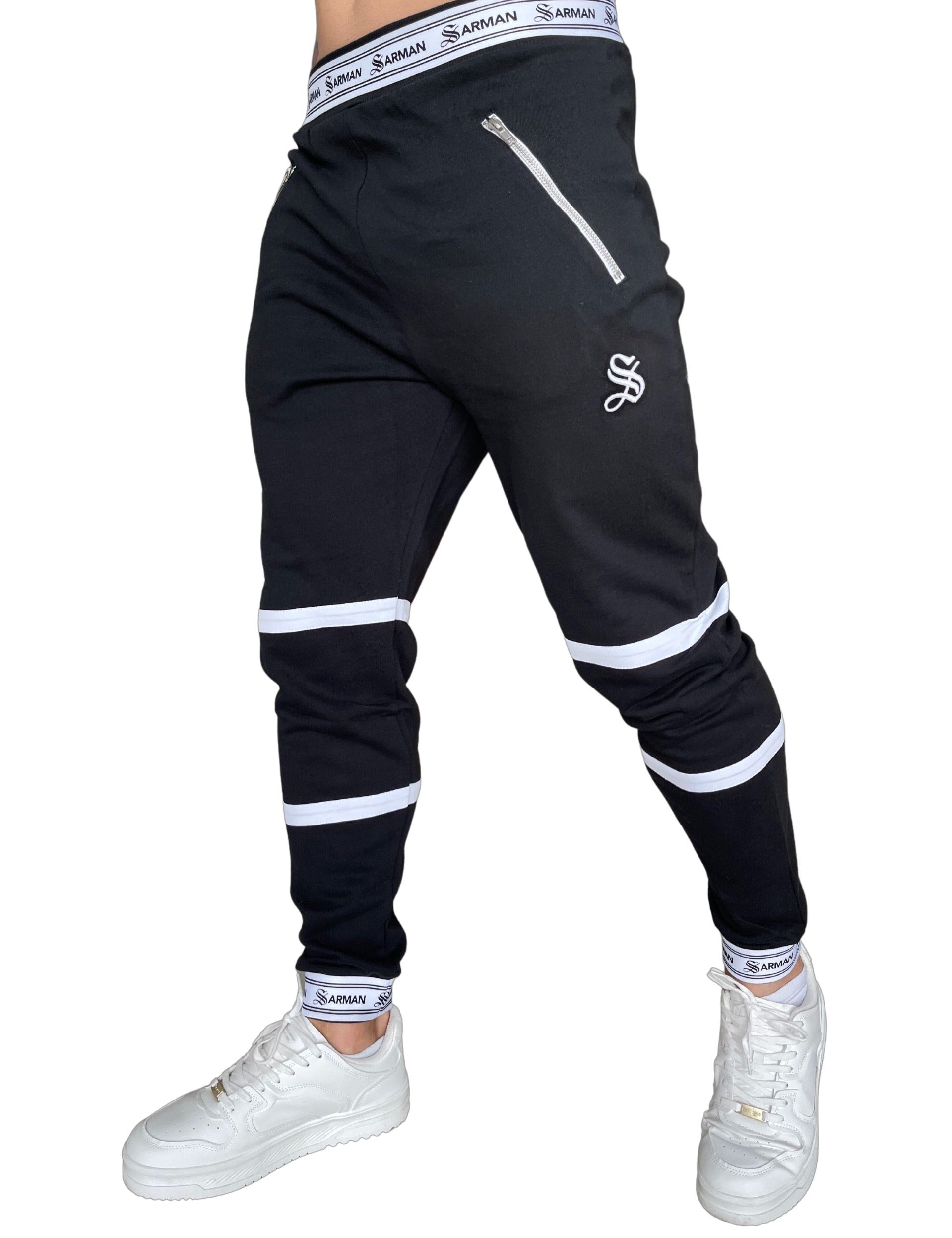 Time - Black/White Joggers for Men - Sarman Fashion - Wholesale Clothing Fashion Brand for Men from Canada