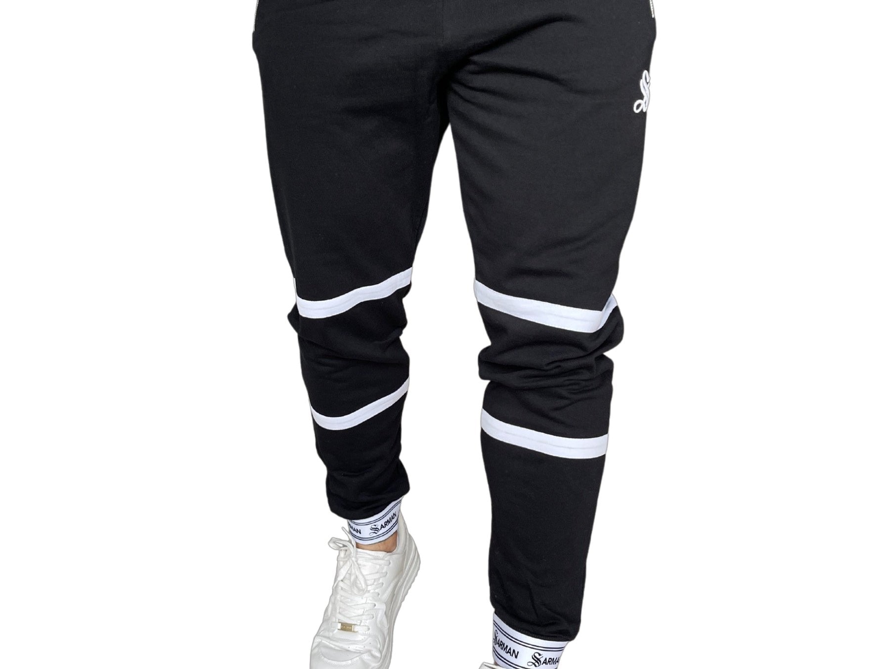 Time - Black/White Joggers for Men - Sarman Fashion - Wholesale Clothing Fashion Brand for Men from Canada