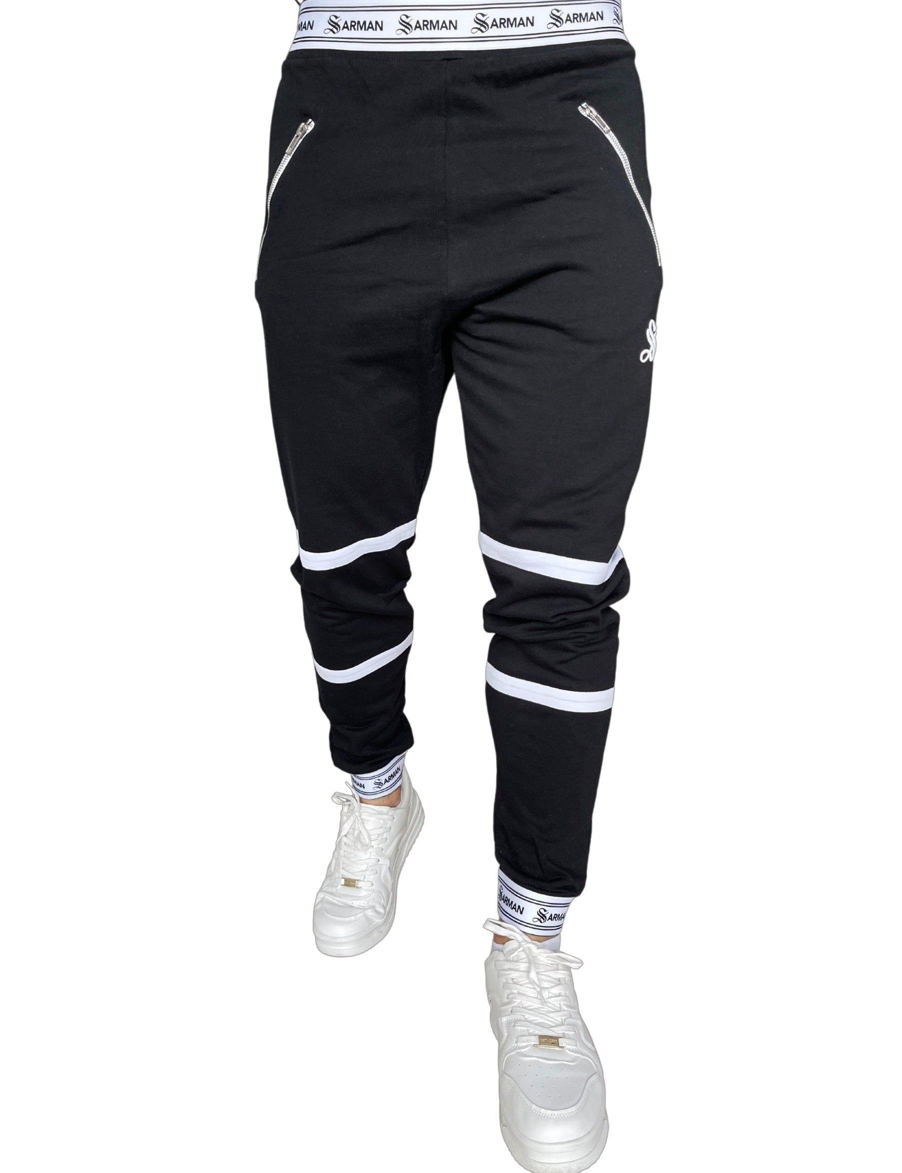 Time - Black/White Joggers for Men - Sarman Fashion - Wholesale Clothing Fashion Brand for Men from Canada