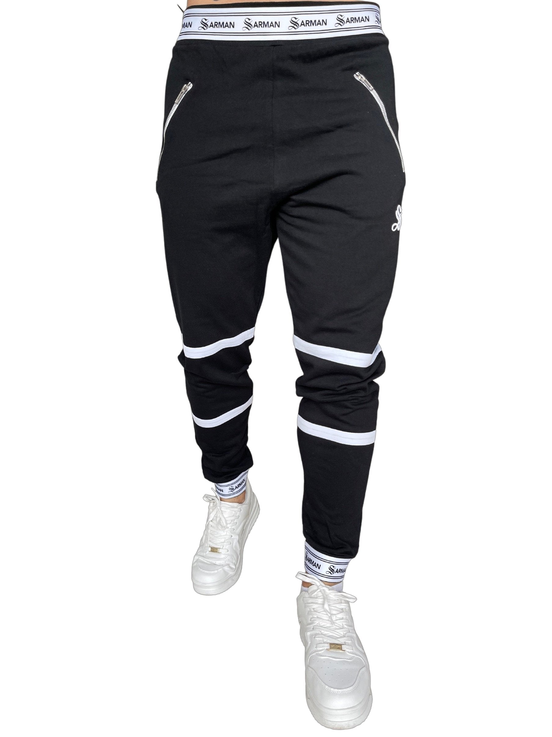 Time - Black/White Joggers for Men - Sarman Fashion - Wholesale Clothing Fashion Brand for Men from Canada