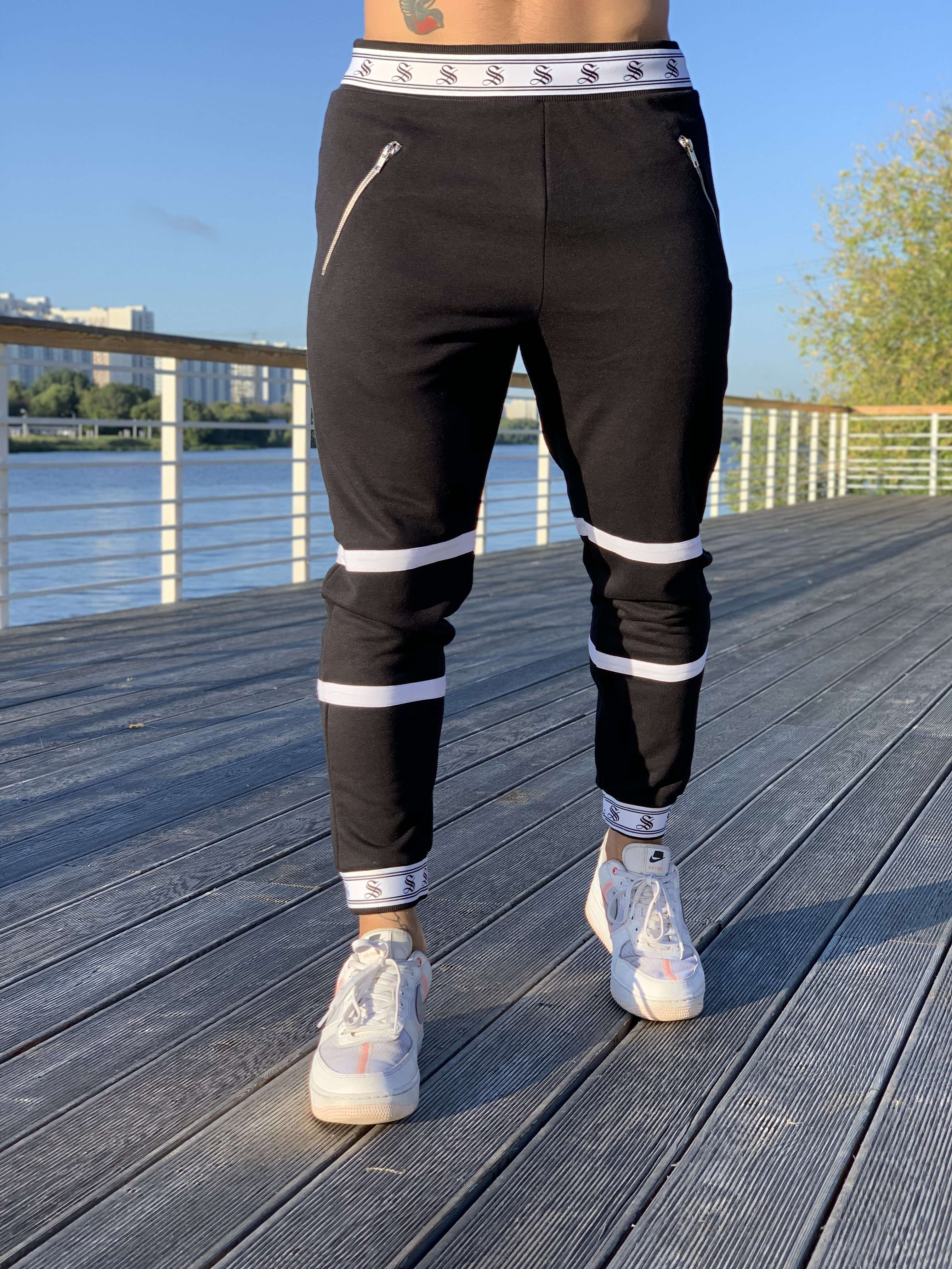 Time - Black/White Joggers for Men (PRE-ORDER DISPATCH DATE 1 JUIN 2021) - Sarman Fashion - Wholesale Clothing Fashion Brand for Men from Canada