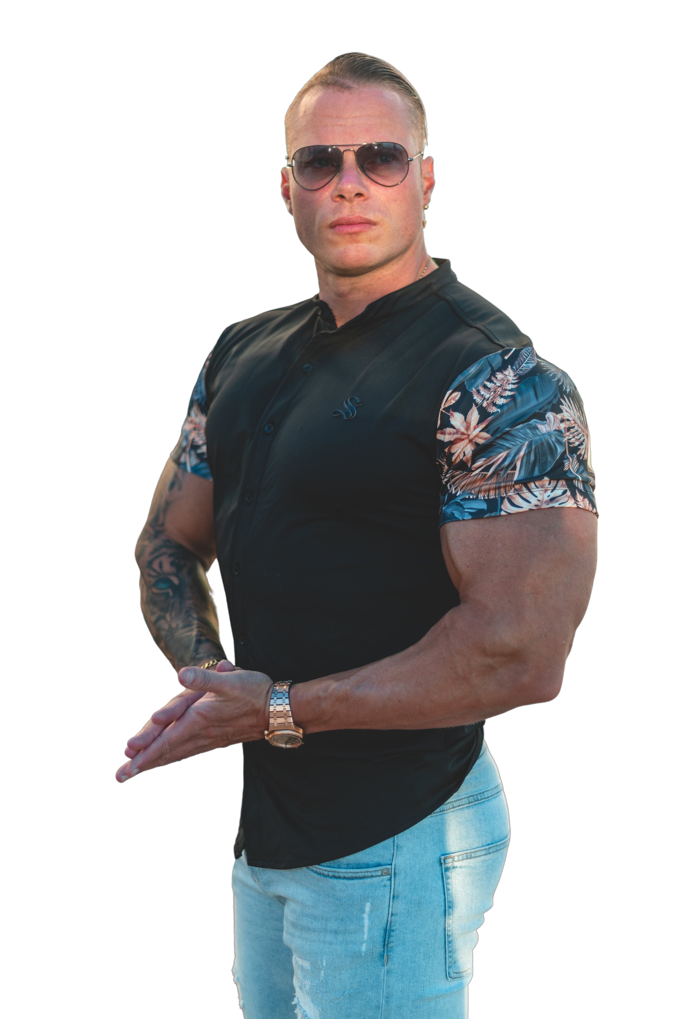 Tropican - Black Shirt for Men - Sarman Fashion - Wholesale Clothing Fashion Brand for Men from Canada
