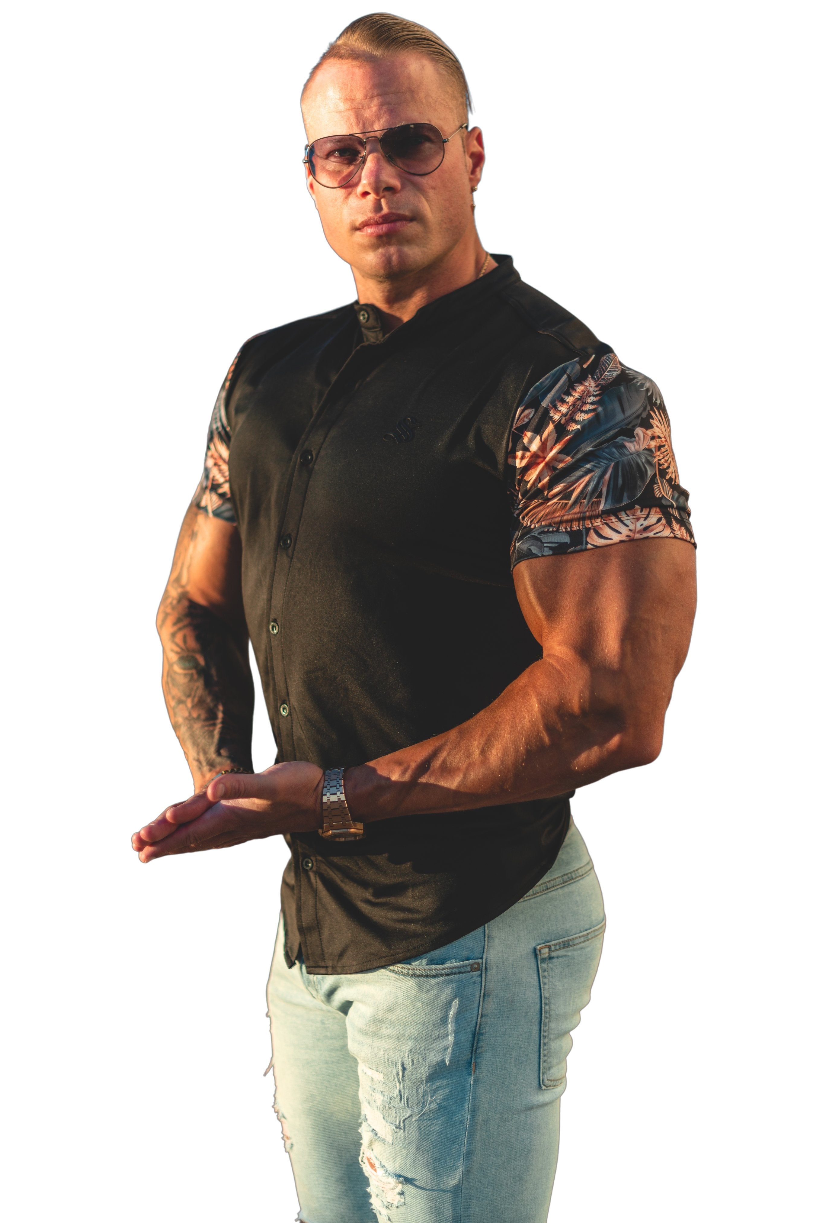 Tropican - Black Shirt for Men - Sarman Fashion - Wholesale Clothing Fashion Brand for Men from Canada