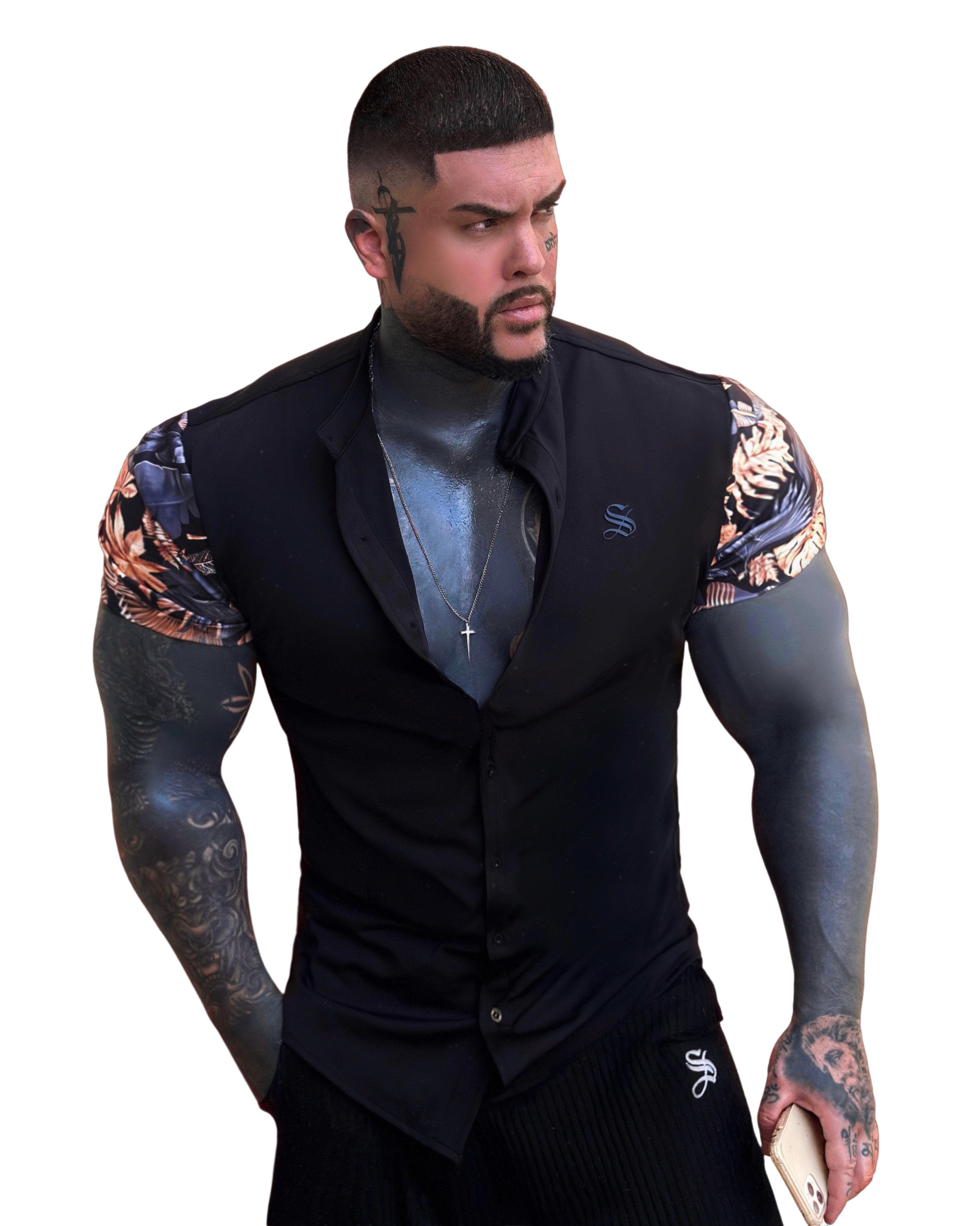 Tropican - Black Shirt for Men - Sarman Fashion - Wholesale Clothing Fashion Brand for Men from Canada