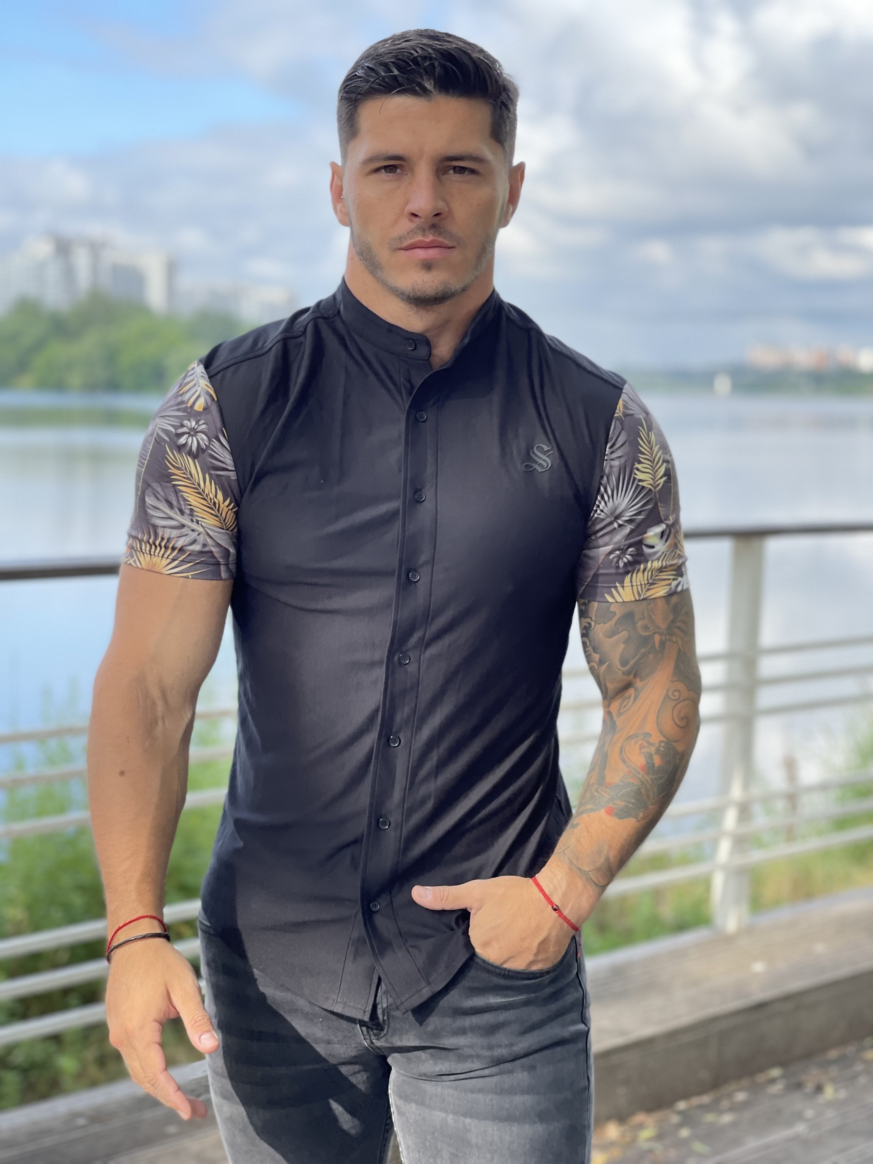 Tropican - Black Shirt for Men (PRE-ORDER DISPATCH DATE 1 JULY 2022) - Sarman Fashion - Wholesale Clothing Fashion Brand for Men from Canada