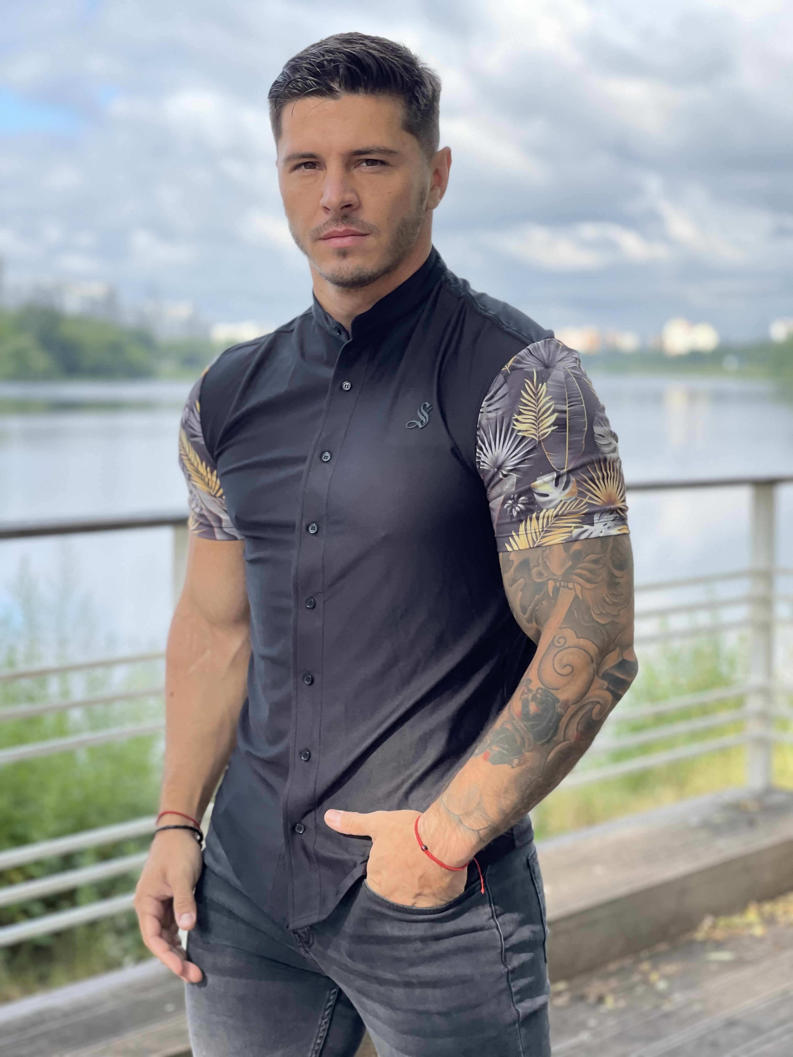 Tropican - Black Shirt for Men (PRE-ORDER DISPATCH DATE 1 JULY 2022) - Sarman Fashion - Wholesale Clothing Fashion Brand for Men from Canada