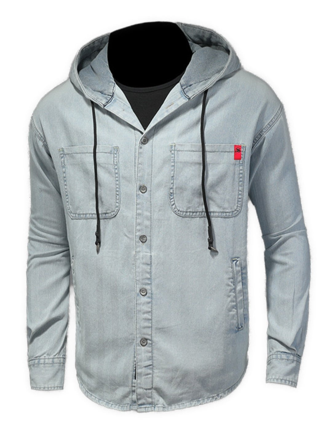 Vdussa - Long Sleeve Denim Shirt with Hood for Men - Sarman Fashion - Wholesale Clothing Fashion Brand for Men from Canada