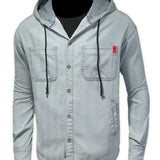 Vdussa - Long Sleeve Denim Shirt with Hood for Men - Sarman Fashion - Wholesale Clothing Fashion Brand for Men from Canada