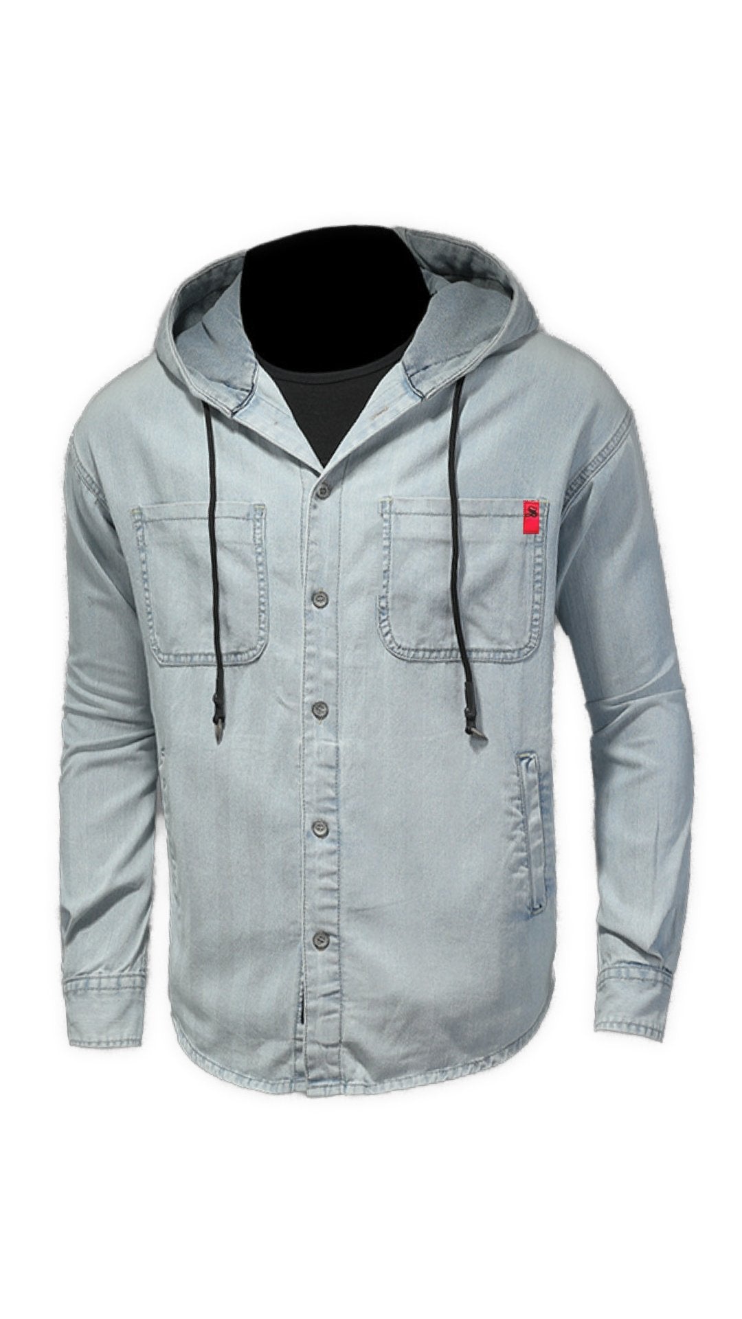 Vdussa - Long Sleeve Denim Shirt with Hood for Men - Sarman Fashion - Wholesale Clothing Fashion Brand for Men from Canada