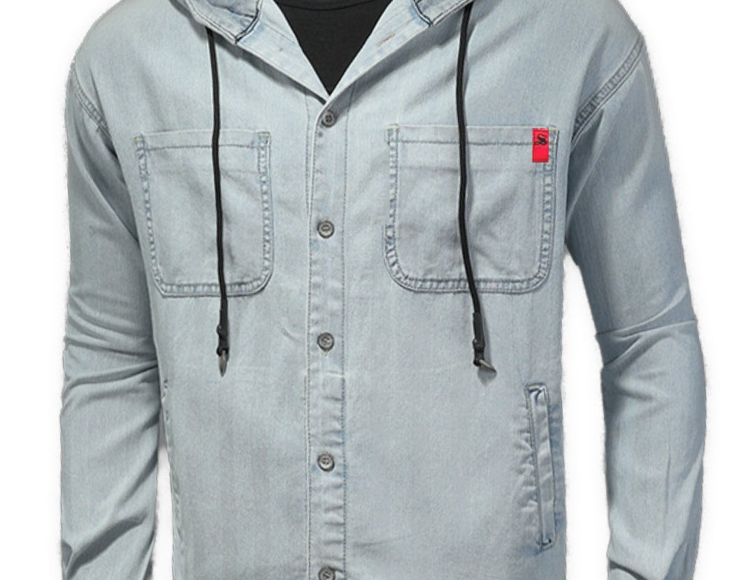 Vdussa - Long Sleeve Denim Shirt with Hood for Men - Sarman Fashion - Wholesale Clothing Fashion Brand for Men from Canada