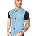 Velon - Blue/Black Short Sleeves Jeans Shirt for Men (PRE-ORDER DISPATCH DATE 15 APRIL 2023) - Sarman Fashion - Wholesale Clothing Fashion Brand for Men from Canada