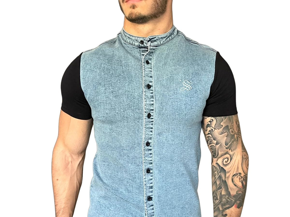 Velon - Blue/Black Short Sleeves Jeans Shirt for Men (PRE-ORDER DISPATCH DATE 15 APRIL 2023) - Sarman Fashion - Wholesale Clothing Fashion Brand for Men from Canada