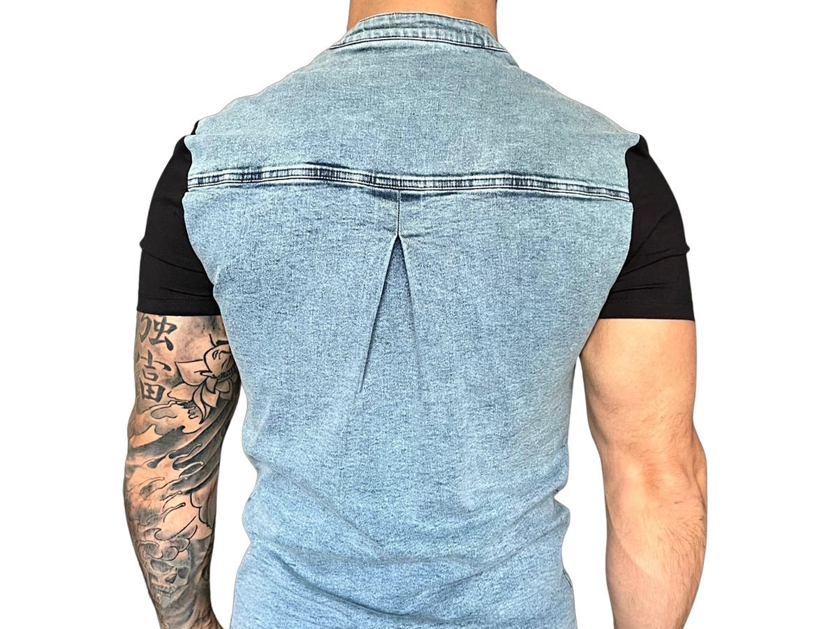 Velon - Blue/Black Short Sleeves Jeans Shirt for Men (PRE-ORDER DISPATCH DATE 15 APRIL 2023) - Sarman Fashion - Wholesale Clothing Fashion Brand for Men from Canada