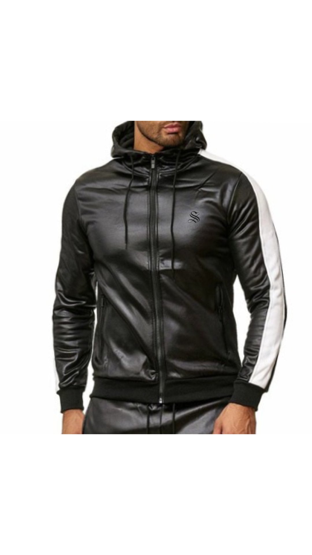 Vkuna - Pu Leather Hoodie for Men - Sarman Fashion - Wholesale Clothing Fashion Brand for Men from Canada