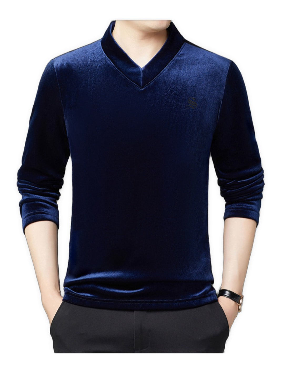 Vulat - Velvet V-Neck Long Sleeve Shirt for Men - Sarman Fashion - Wholesale Clothing Fashion Brand for Men from Canada