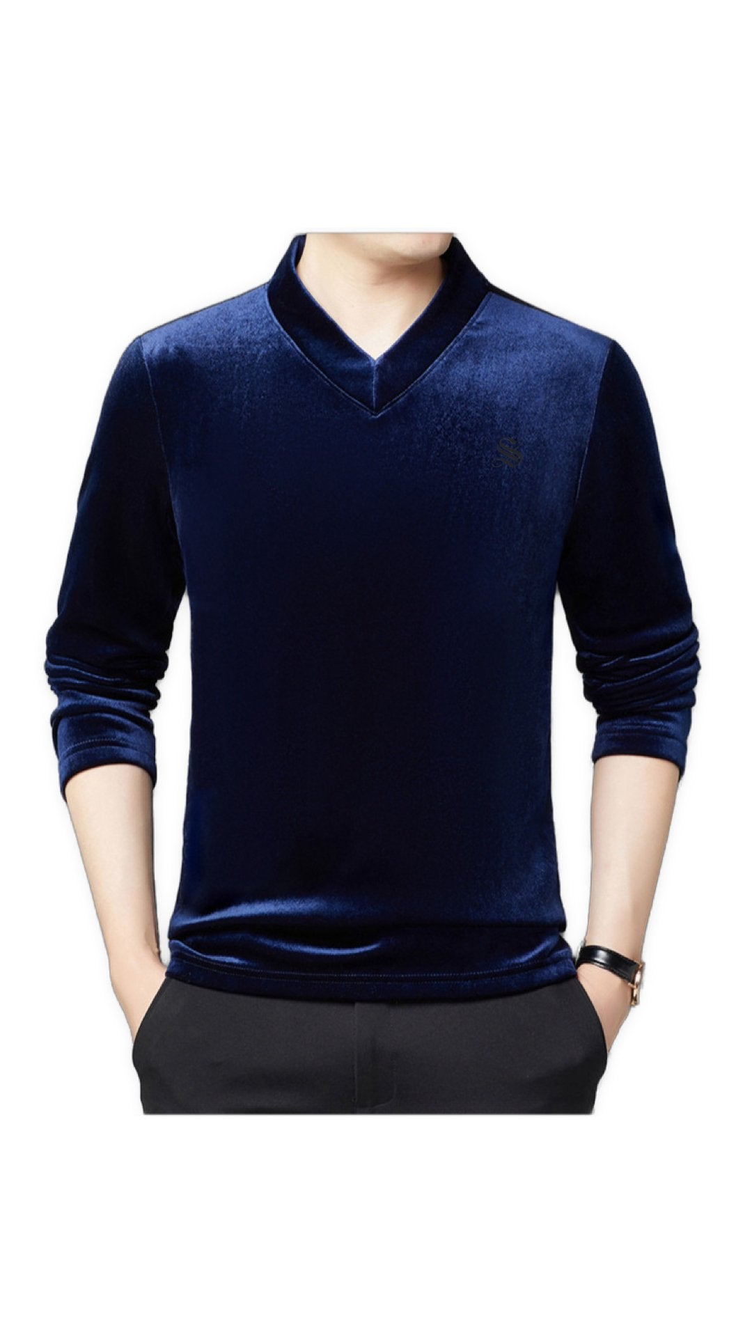 Vulat - Velvet V-Neck Long Sleeve Shirt for Men - Sarman Fashion - Wholesale Clothing Fashion Brand for Men from Canada