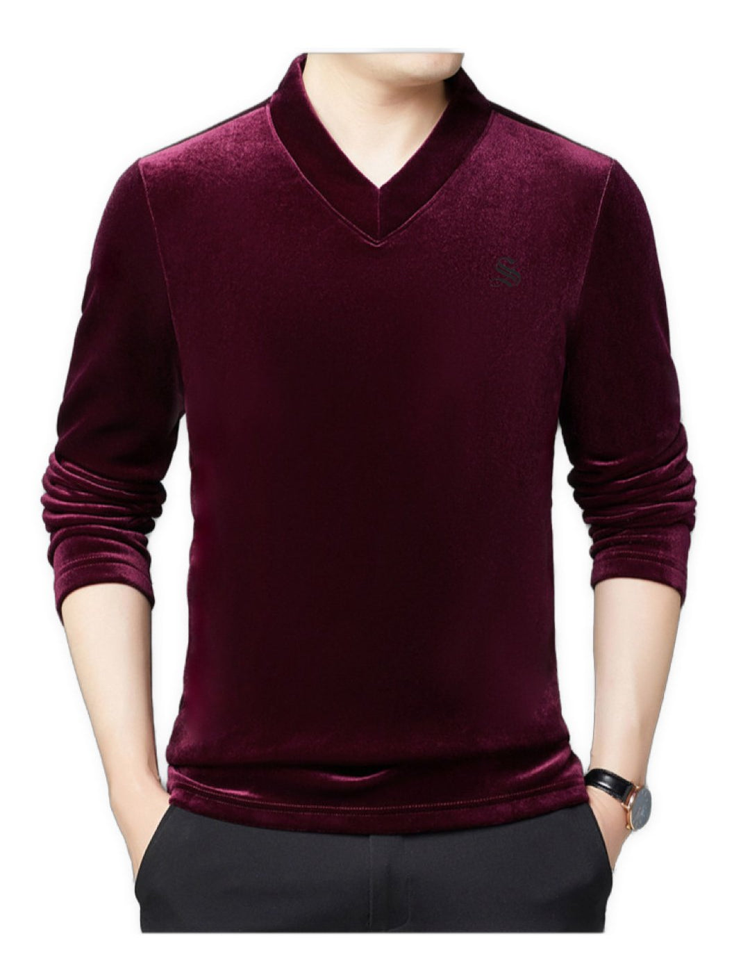 Vulat - Velvet V-Neck Long Sleeve Shirt for Men - Sarman Fashion - Wholesale Clothing Fashion Brand for Men from Canada