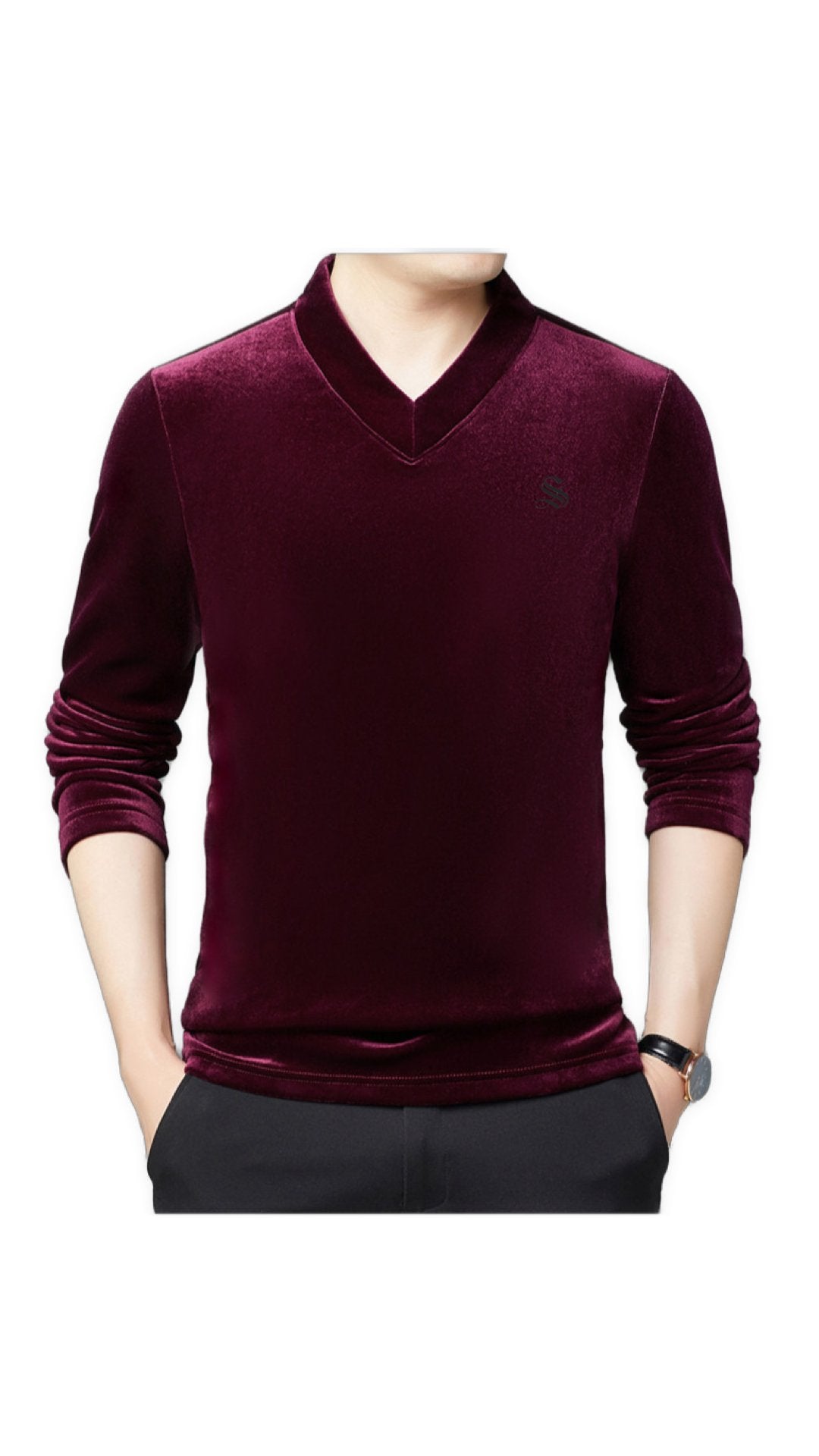 Vulat - Velvet V-Neck Long Sleeve Shirt for Men - Sarman Fashion - Wholesale Clothing Fashion Brand for Men from Canada