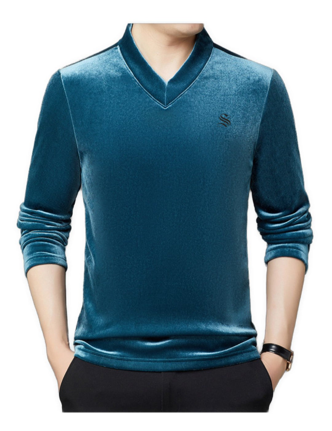 Vulat - Velvet V-Neck Long Sleeve Shirt for Men - Sarman Fashion - Wholesale Clothing Fashion Brand for Men from Canada