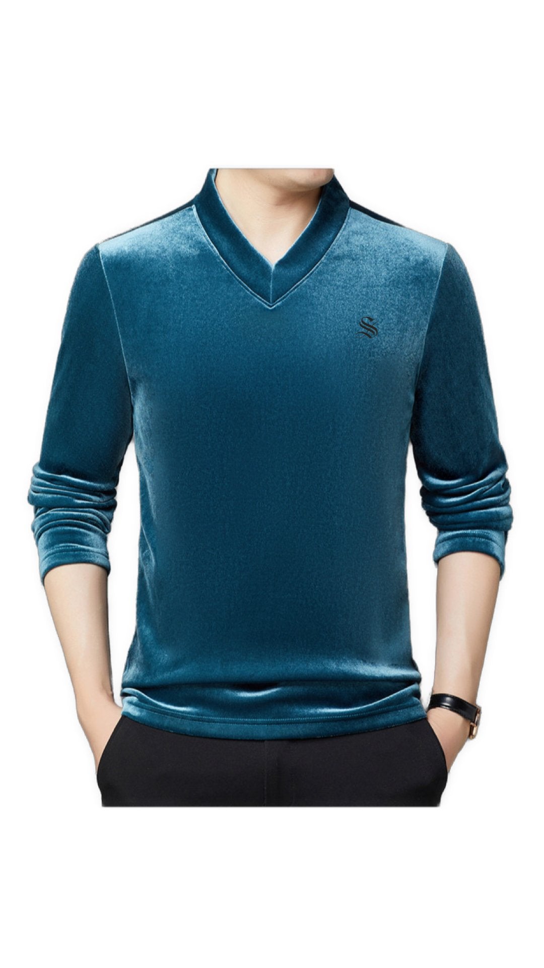 Vulat - Velvet V-Neck Long Sleeve Shirt for Men - Sarman Fashion - Wholesale Clothing Fashion Brand for Men from Canada