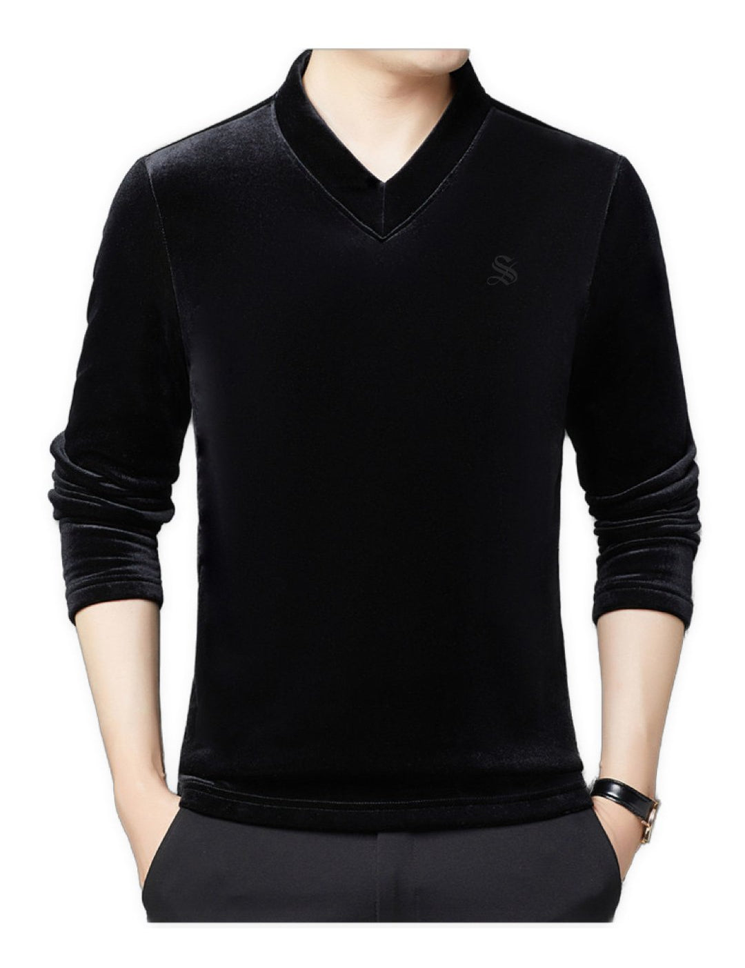 Vulat - Velvet V-Neck Long Sleeve Shirt for Men - Sarman Fashion - Wholesale Clothing Fashion Brand for Men from Canada
