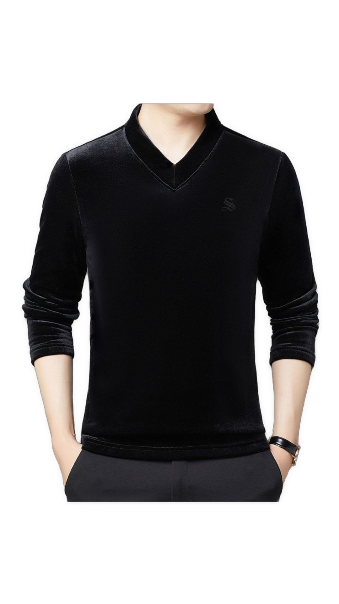Vulat - Velvet V-Neck Long Sleeve Shirt for Men - Sarman Fashion - Wholesale Clothing Fashion Brand for Men from Canada