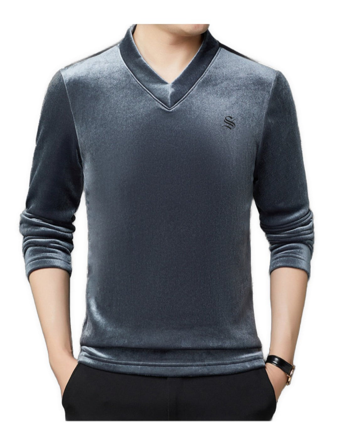 Vulat - Velvet V-Neck Long Sleeve Shirt for Men - Sarman Fashion - Wholesale Clothing Fashion Brand for Men from Canada