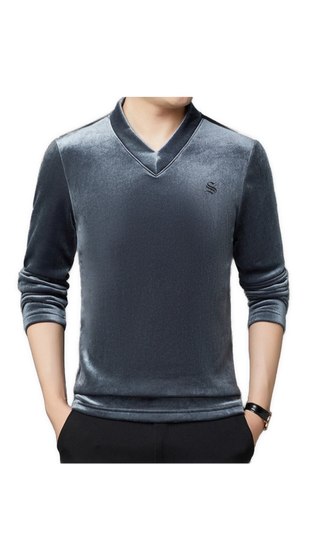 Vulat - Velvet V-Neck Long Sleeve Shirt for Men - Sarman Fashion - Wholesale Clothing Fashion Brand for Men from Canada