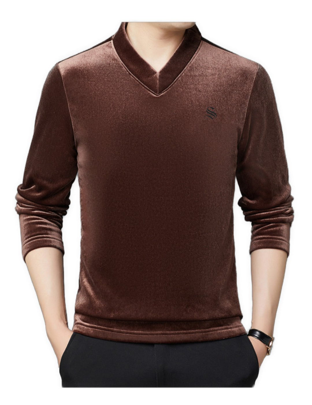 Vulat - Velvet V-Neck Long Sleeve Shirt for Men - Sarman Fashion - Wholesale Clothing Fashion Brand for Men from Canada