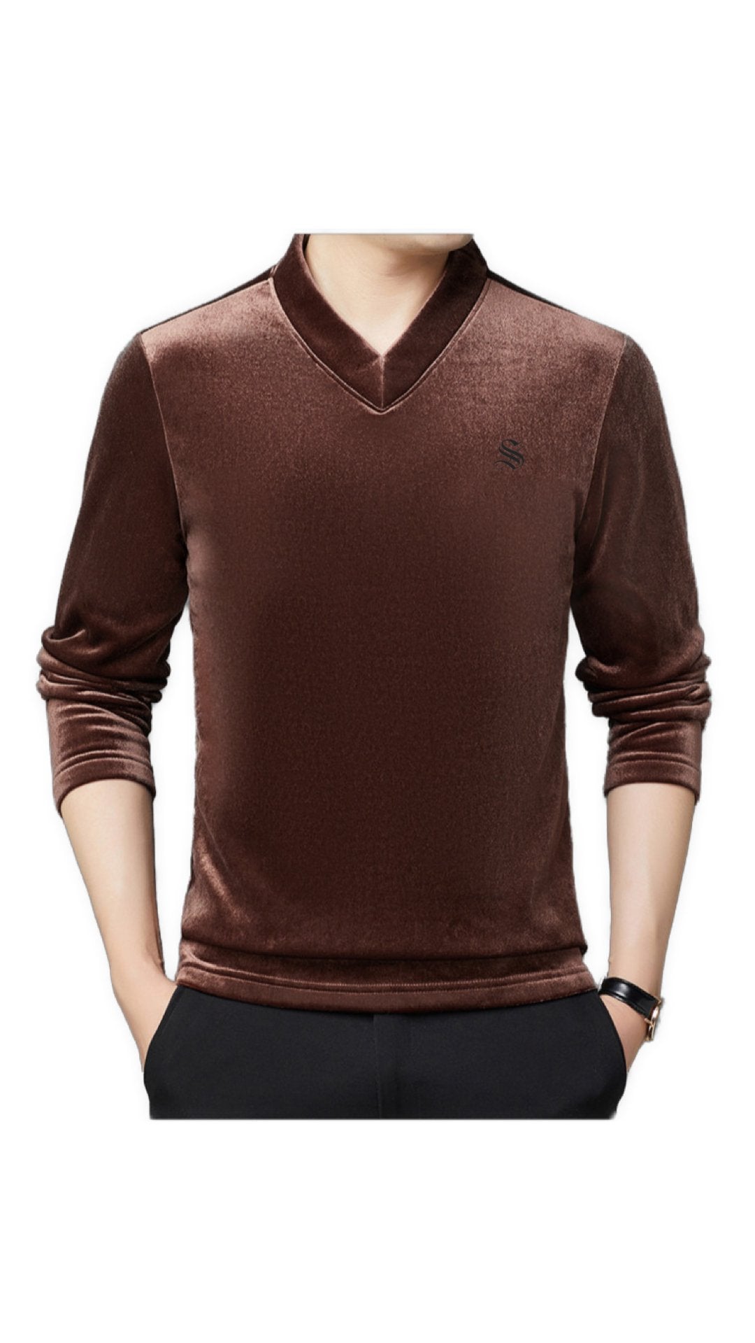 Vulat - Velvet V-Neck Long Sleeve Shirt for Men - Sarman Fashion - Wholesale Clothing Fashion Brand for Men from Canada