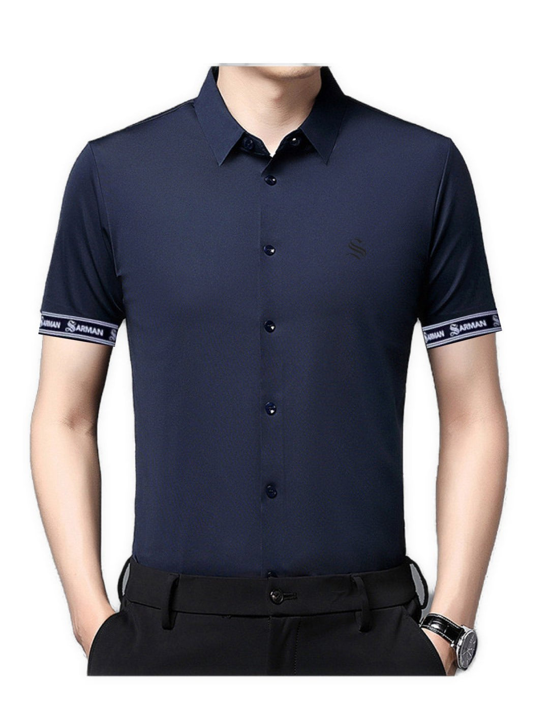 Wediva - Short Sleeves Shirt with Straps for Men - Sarman Fashion - Wholesale Clothing Fashion Brand for Men from Canada