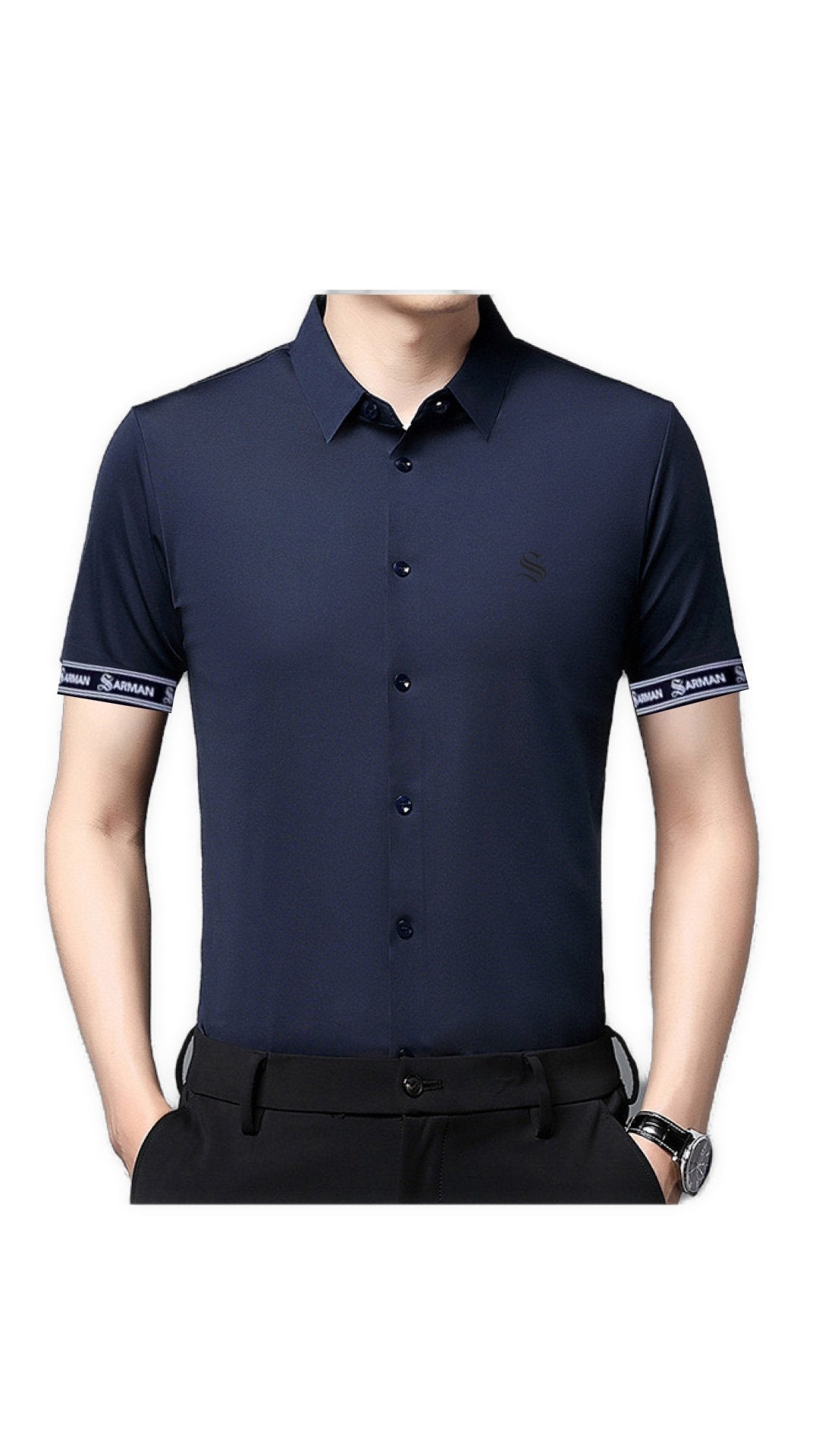 Wediva - Short Sleeves Shirt with Straps for Men - Sarman Fashion - Wholesale Clothing Fashion Brand for Men from Canada
