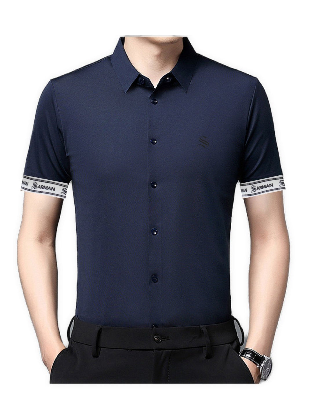Wediva - Short Sleeves Shirt with Straps for Men - Sarman Fashion - Wholesale Clothing Fashion Brand for Men from Canada