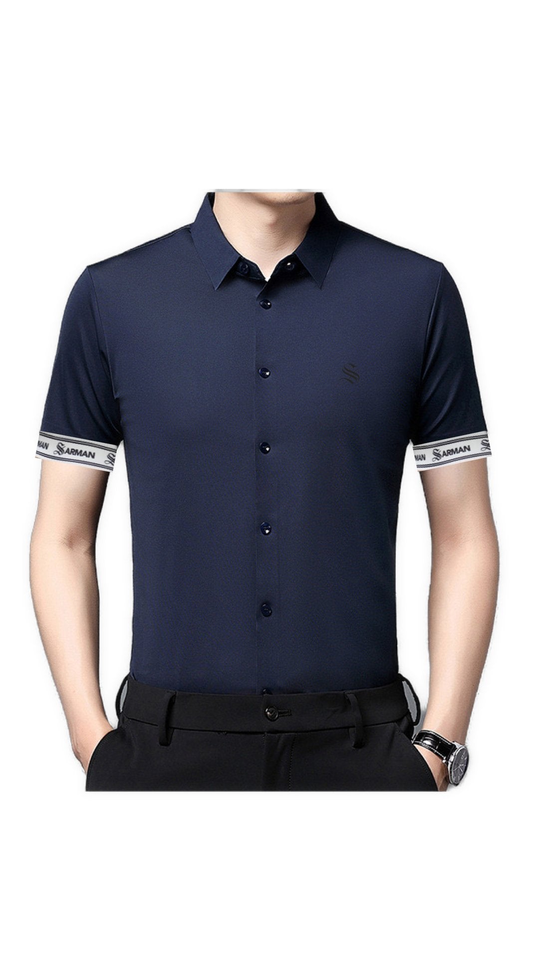 Wediva - Short Sleeves Shirt with Straps for Men - Sarman Fashion - Wholesale Clothing Fashion Brand for Men from Canada