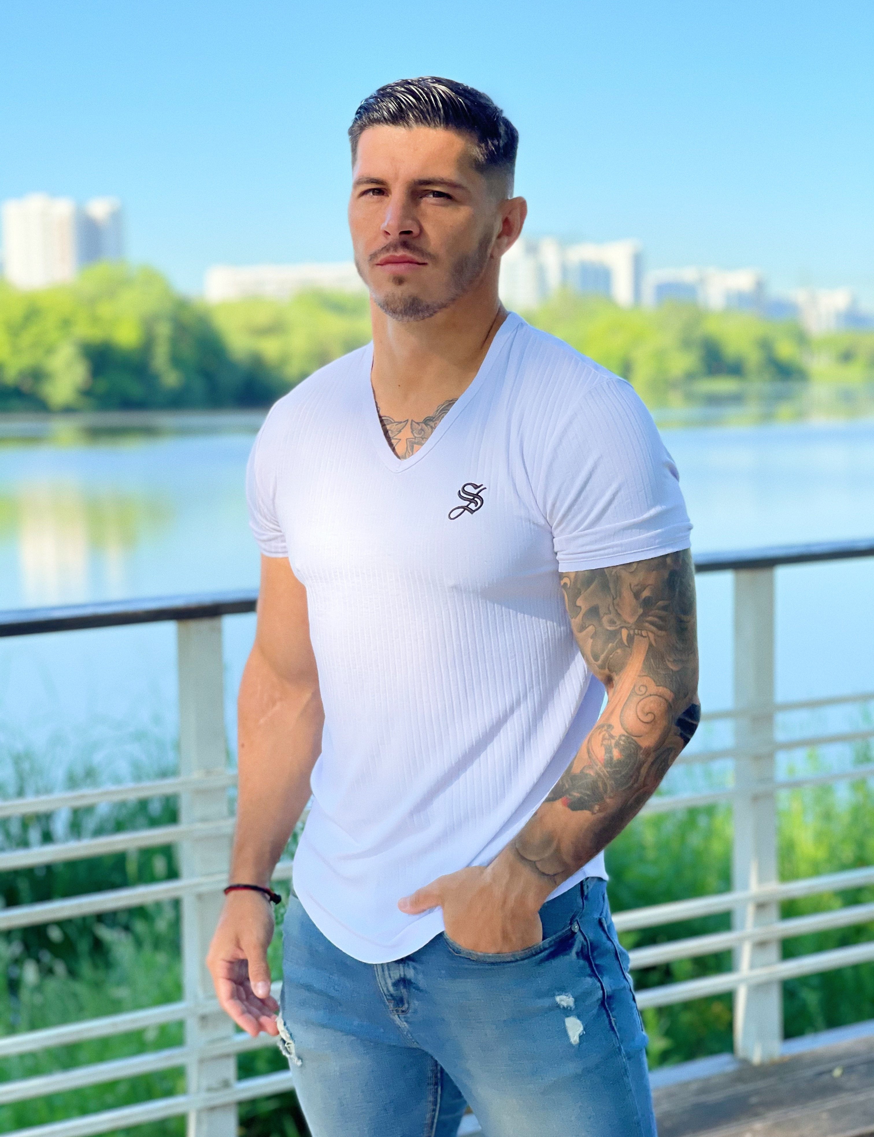 White Tiger - White T-shirt for Men - Sarman Fashion - Wholesale Clothing Fashion Brand for Men from Canada