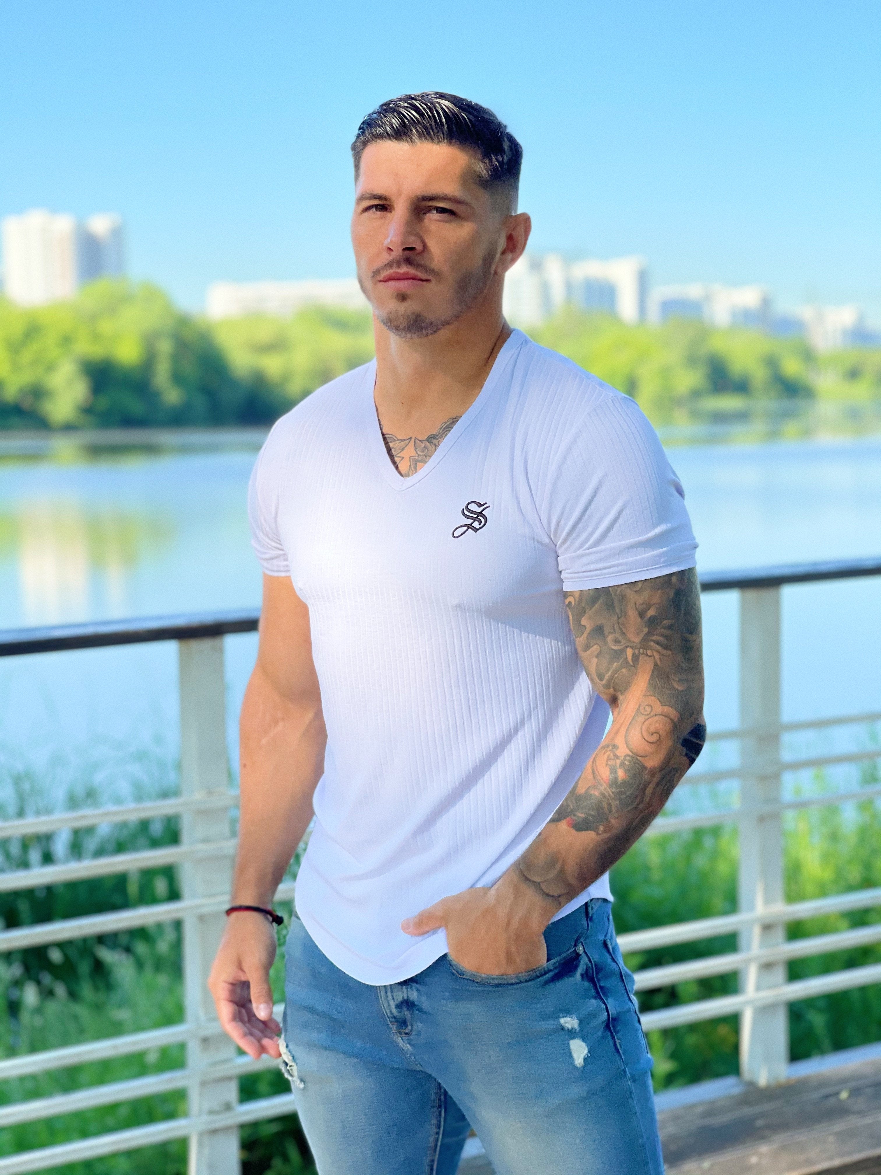 White Tiger - White T-shirt for Men - Sarman Fashion - Wholesale Clothing Fashion Brand for Men from Canada