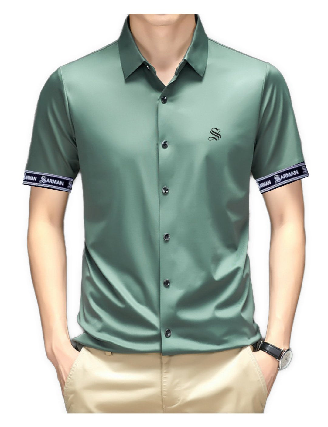 Xubuza - Short Sleeves Shirt with Straps for Men - Sarman Fashion - Wholesale Clothing Fashion Brand for Men from Canada