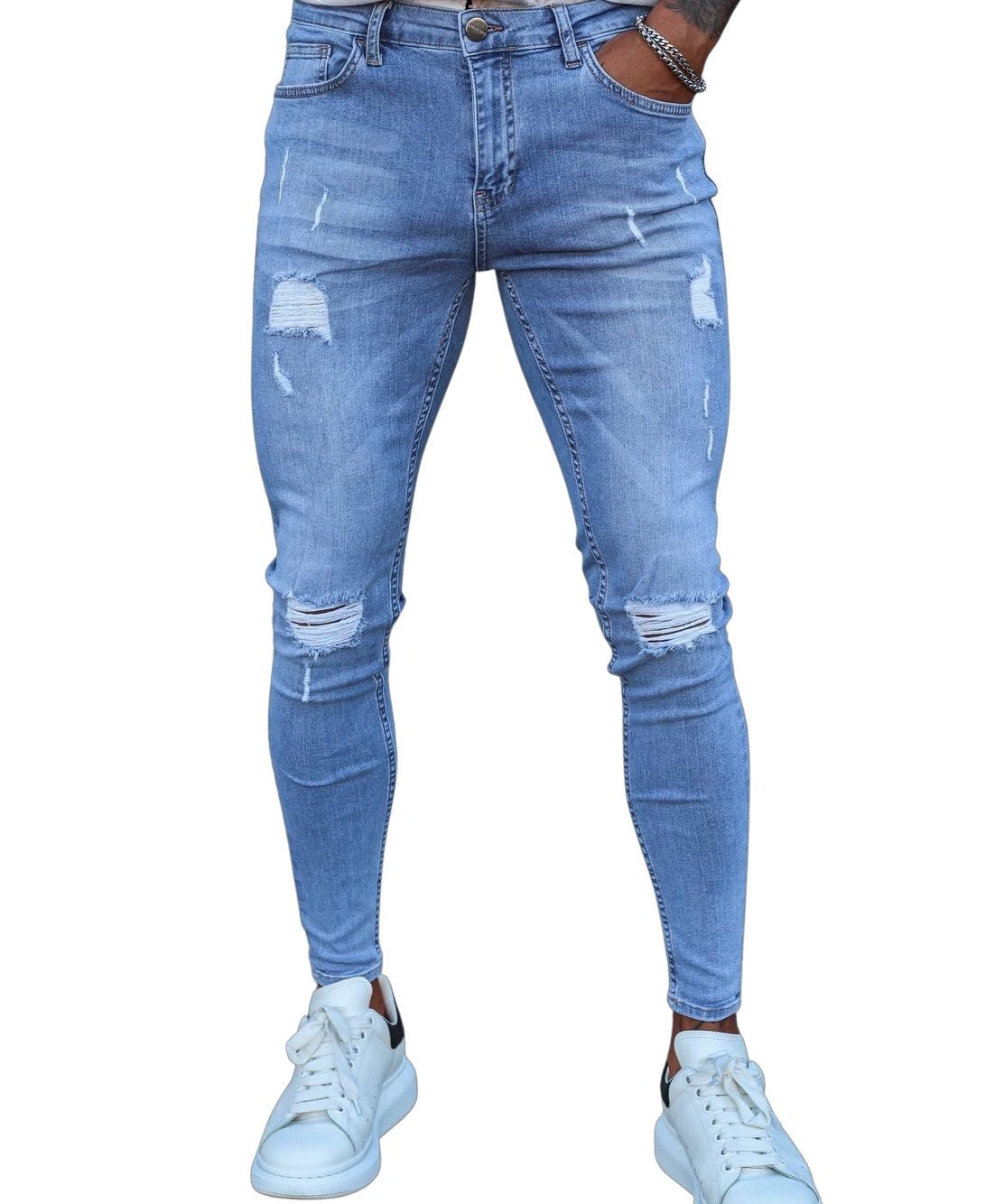 Zelei - Light Blue Skinny Jeans for Men (PRE-ORDER DISPATCH DATE 25 September 2024) - Sarman Fashion - Wholesale Clothing Fashion Brand for Men from Canada