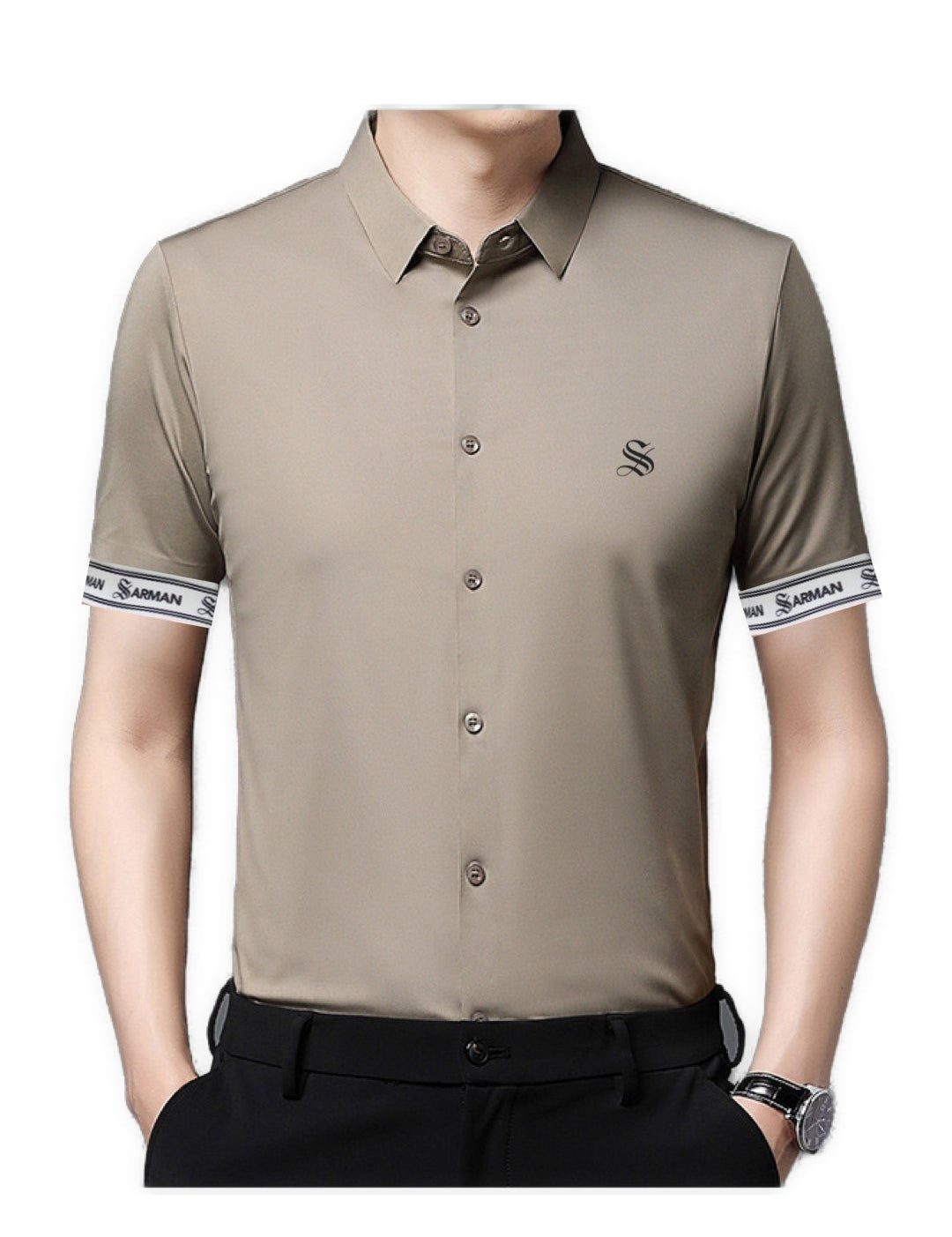 Zigudko - Short Sleeves Shirt with Straps for Men - Sarman Fashion - Wholesale Clothing Fashion Brand for Men from Canada