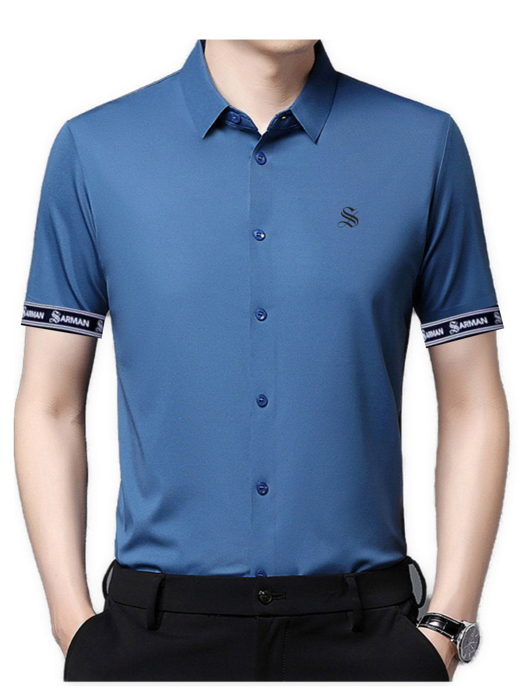 Zimah - Short Sleeves Shirt with Straps for Men - Sarman Fashion - Wholesale Clothing Fashion Brand for Men from Canada