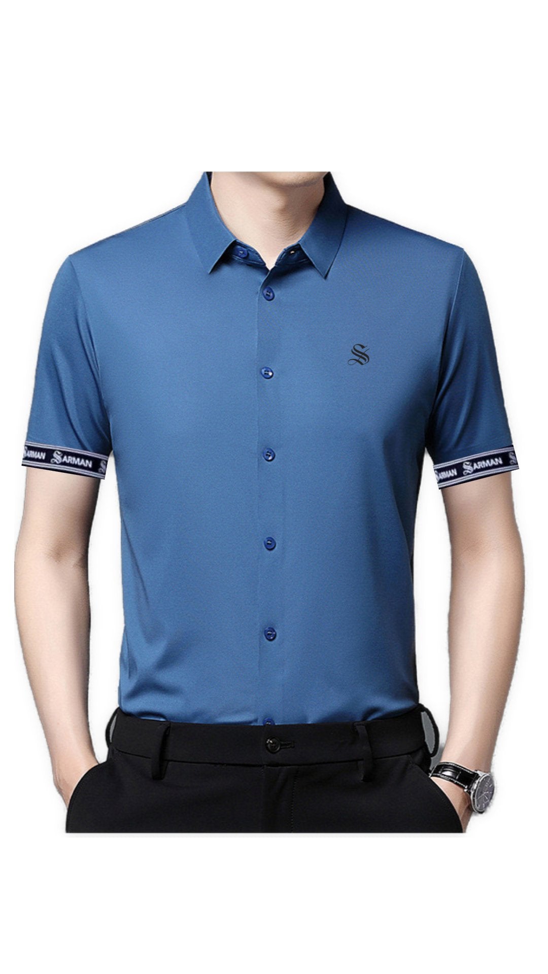 Zimah - Short Sleeves Shirt with Straps for Men - Sarman Fashion - Wholesale Clothing Fashion Brand for Men from Canada