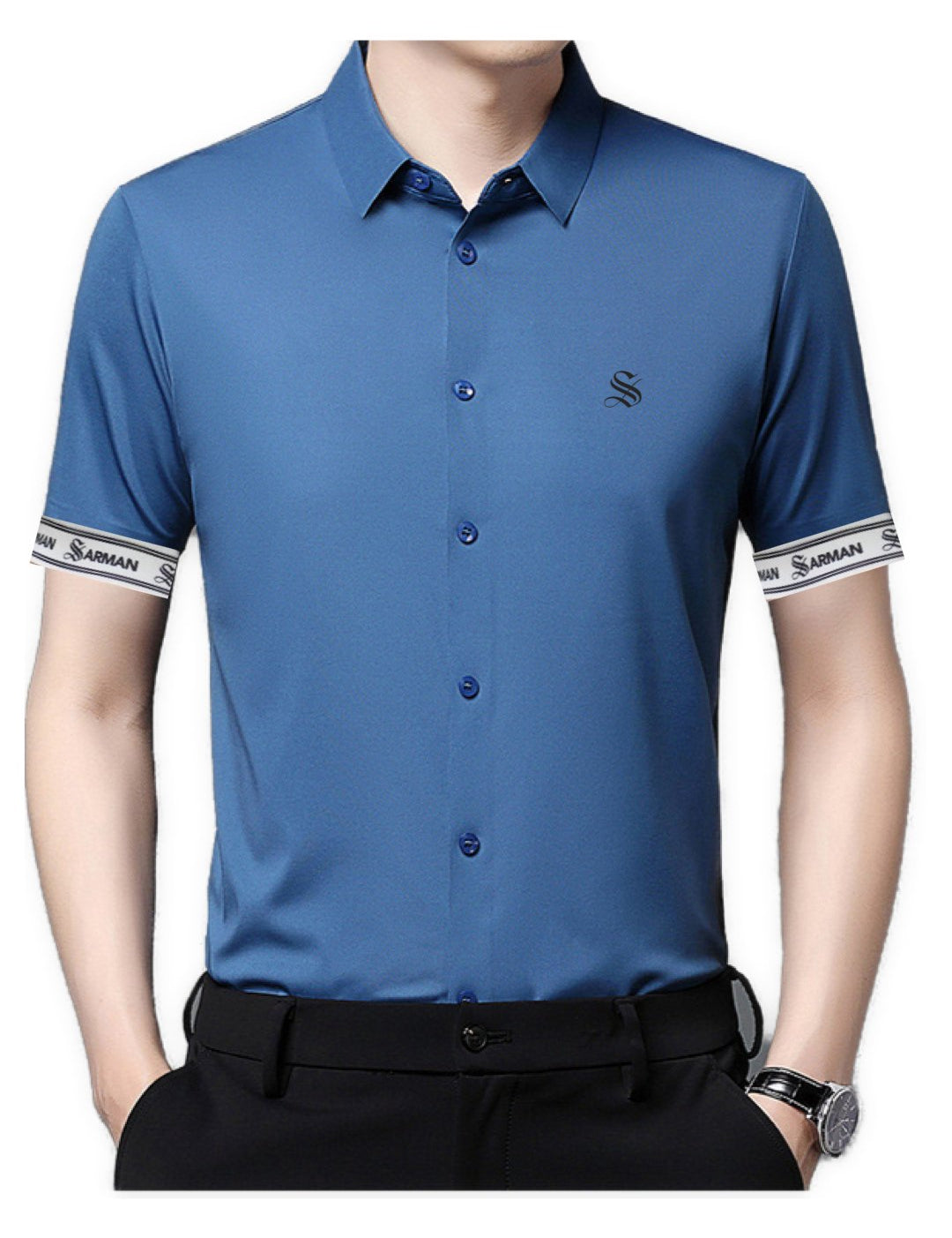 Zimah - Short Sleeves Shirt with Straps for Men - Sarman Fashion - Wholesale Clothing Fashion Brand for Men from Canada